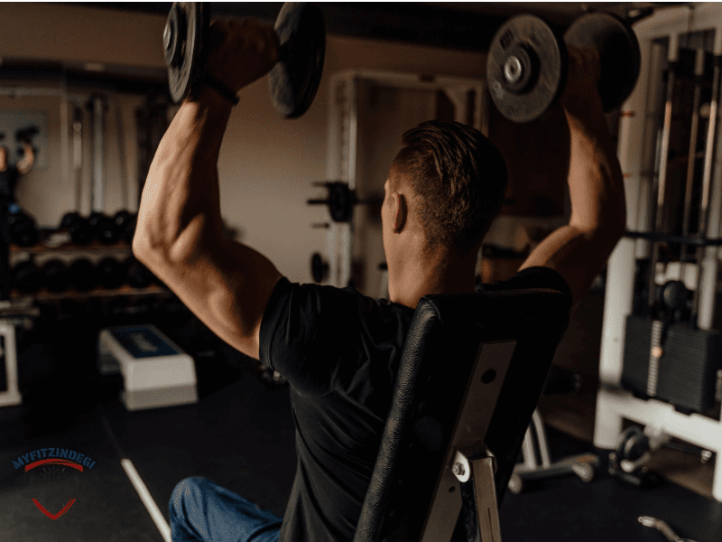 Overhead dumbbell press shoulder workout exercise