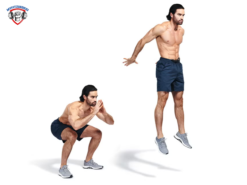 Individual performing jump squats, a dynamic leg workout for explosive power